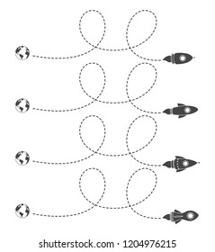 Flying rocket with a dotted line route