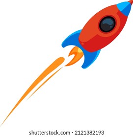 Flying Rocket With Flame Trail. Shuttle Launch In Cartoon Style