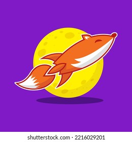 Flying rocket fox cartoon mascot
