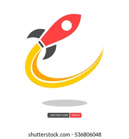 Flying rocket icon on white background. Flat color design. Vector illudtration eps.10