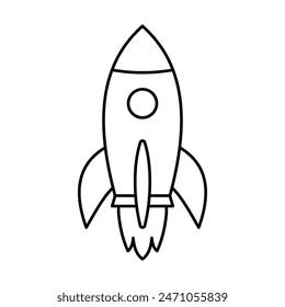 Flying rocket icon. Space travel. Project start up sign. Creative idea symbol. Rocket ship with fire. Vector illustration