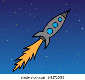 Flying rocket, minimal flight schedule concept. Vector illustration. Design template.