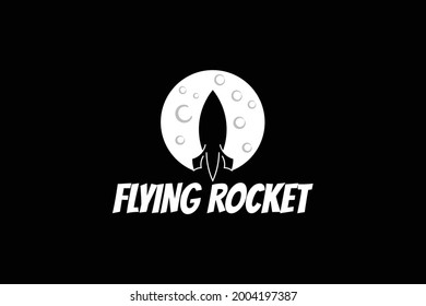 flying rocket and moon in space logo design.