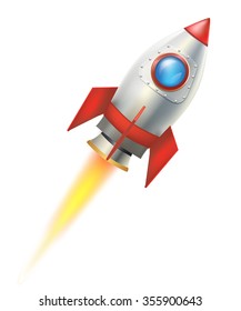 flying rocket on white background. vector illustration