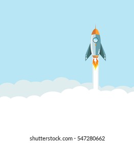 flying Rocket over clouds background. illustration design graphic