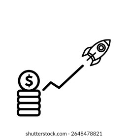 Cohete volador y crecimiento de la rentabilidad – Ilustración de ícono de Vector