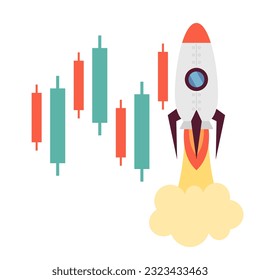 Flying rocket semi flat colour vector object. Exponential growth, investment. Start up. Editable cartoon clip art icon on white background. Simple spot illustration for web graphic design