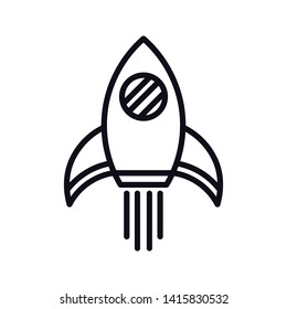 Flying rocket ship with fire. Flat line icon. Space travel. Project start up sign.