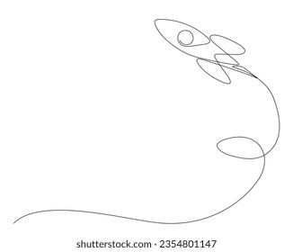 Flying rocket ship outline. Continuous one line drawing of rocket space ship. Editable stroke.