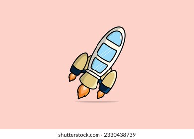 Flying Rocket Ship vector illustration. Technology and transportation object icon concept. Astronaut riding rocket cartoon vector design.