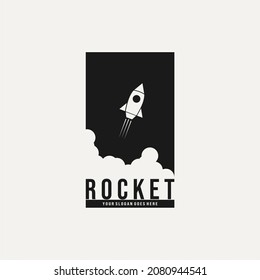 Flying rocket in simple style logo design. Vector illustration. 
