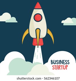 Flying Rocket in the sky for New Business Start Up concept.
