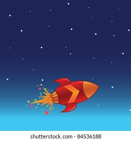 The flying rocket in space