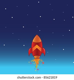 The flying rocket in space