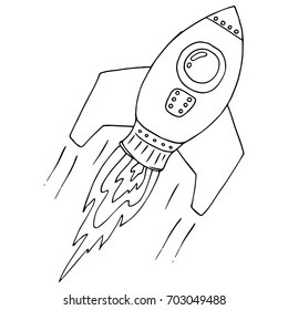 Flying rocket. A space rocket with a porthole. Vector illustration. A cartoon rocket.