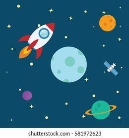 Flying rocket space travel to the planet for business innovation product,creative idea and management.