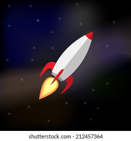 Flying rocket in space. Vector