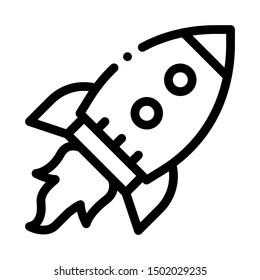 Flying Rocket Spaceship Agile Element Vector Icon Thin Line. Contour Illustration