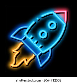 Flying Rocket Spaceship Agile Element neon light sign vector. Glowing bright icon transparent symbol illustration
