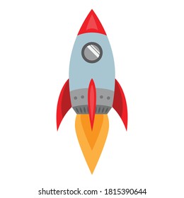 Flying rocket. Spaceship icon. Space travel. Project start up and development process concept. Flat style vector illustration