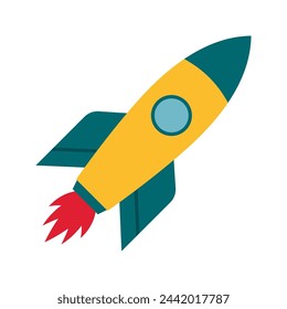 Flying rocket. Spaceship launched to space. Business start up concept. Vector illustration