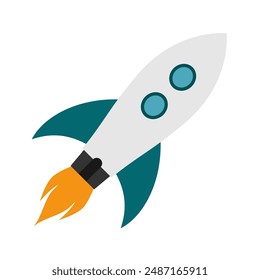 Flying rocket. Spaceship launched to space. Business start up concept. Vector illustration