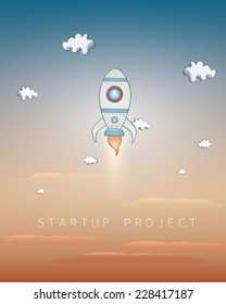 Flying rocket. Startup concept. 