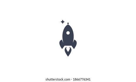 Flying Rocket Surrounded by Stars for Logo Design. Blue Rocket for Company Logo