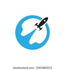 Flying rocket symbol, space logo design inspiration