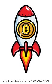 flying rocket vector design with bitcoin emblem