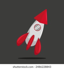 Ilustración vectorial de cohete volador sobre fondo gris