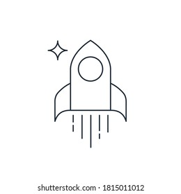 Flying rocket. Vector linear icon isolated on white background.