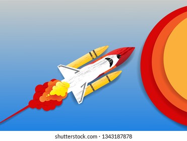 flying rockets, paper art vector