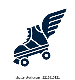 Flying roller skates with wings. Retro quad rollers isolated - icon vector illustration.