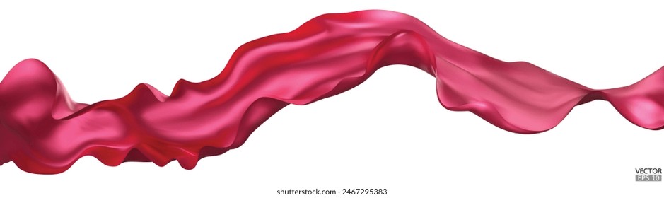 Flying Rose red silk textile fabric flag background. Smooth elegant Rose red Satin Isolated on white Background for grand opening ceremony. 3d vector illustration