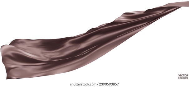 Flying Rose taupe silk textile fabric flag background. Smooth elegant gray-brown Satin Isolated on white Background for grand opening ceremony. Rose taupe curtain. 3d vector illustration