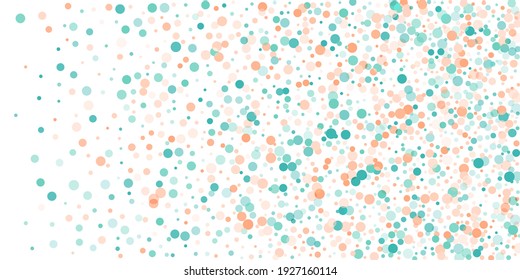 Flying round shapes artwork. Clean teal and orange circle elements geometric texture. Creative orbicular elements vector card background.
