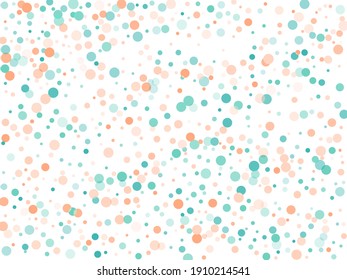 Flying round shapes background. Clean green and orange circle elements geometric scatter. Cool orbicular symbols vector card background.