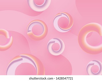 Flying rounded objects with pastel pink gradient background, vector. Design Elements for Web, Internet, App, Advertisement, Promotion.