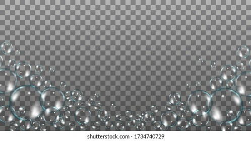 Flying rtransparent soap bubbles on checkered background.Reaistic colored balls.Vector texture.