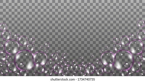 Volando burbujas de jabón transparentes sobre fondo a cuadros.Bolas de color realista.Textura vectorial.