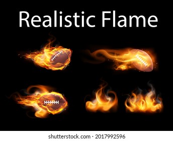 
Flying rugby ball in fire on black background