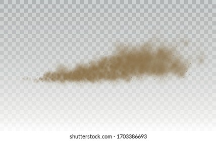 Flying sand. Dust cloud. Brown dusty cloud or dry sand flying with a gust of wind, sandstorm. Brown smoke realistic texture. vector illustration. 