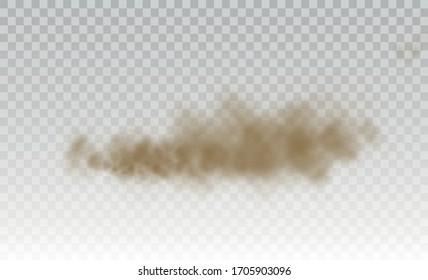 Flying sand. Dust cloud. Brown dusty cloud or dry sand flying with a gust of wind, sandstorm. Brown smoke realistic texture. vector illustration. 