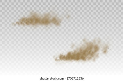 Flying sand. Dust cloud. Brown dusty cloud or dry sand flying with a gust of wind, sandstorm. Brown smoke realistic texture. vector illustration. 