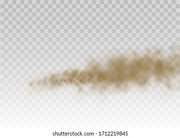 Flying sand. Dust cloud. Brown dusty cloud or dry sand flying with a gust of wind, sandstorm. Brown smoke realistic texture. vector illustration. 