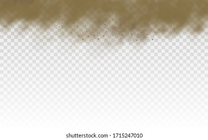 Fliegender Sand, Staubwolke, braune staubige Wolke oder trockener Sand fliegen mit einem Wind, Sandsturm, brauner Rauch realistische Textur Vektorillustration Illustration, eps10.