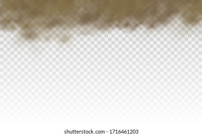 Flying sand, dust cloud, brown dusty cloud or dry sand flying with a gust of wind, sandstorm, brown smoke realistic texture vector illustration, eps 10.
