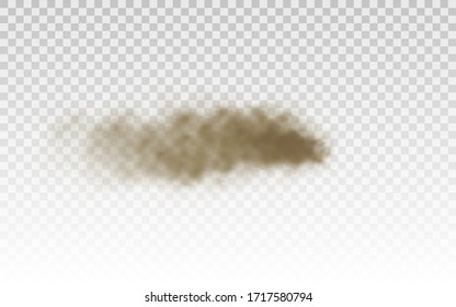 Flying sand, dust cloud, brown dusty cloud or dry sand flying with a gust of wind, sandstorm, brown smoke realistic texture vector illustration, eps 10.