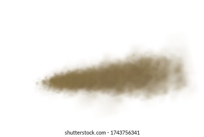 Flying sand. Dust cloud. Brown dusty cloud or dry sand flying with a gust of wind, sandstorm. Brown smoke realistic texture vector illustration. EPS 10.